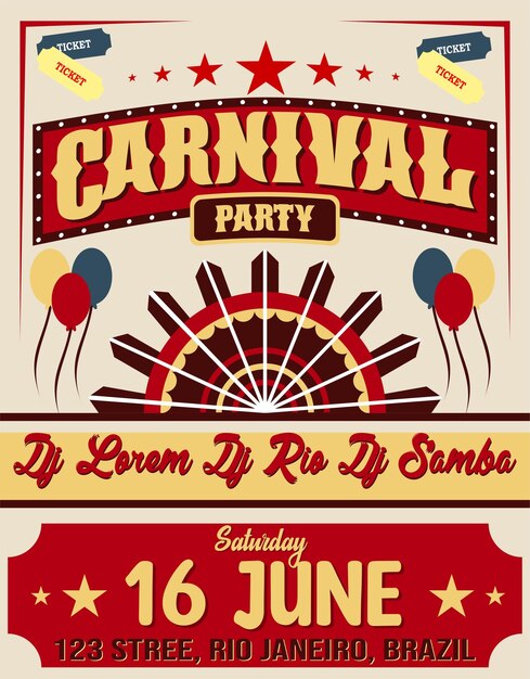 Una simple invitación a la fiesta del circo del carnaval retro