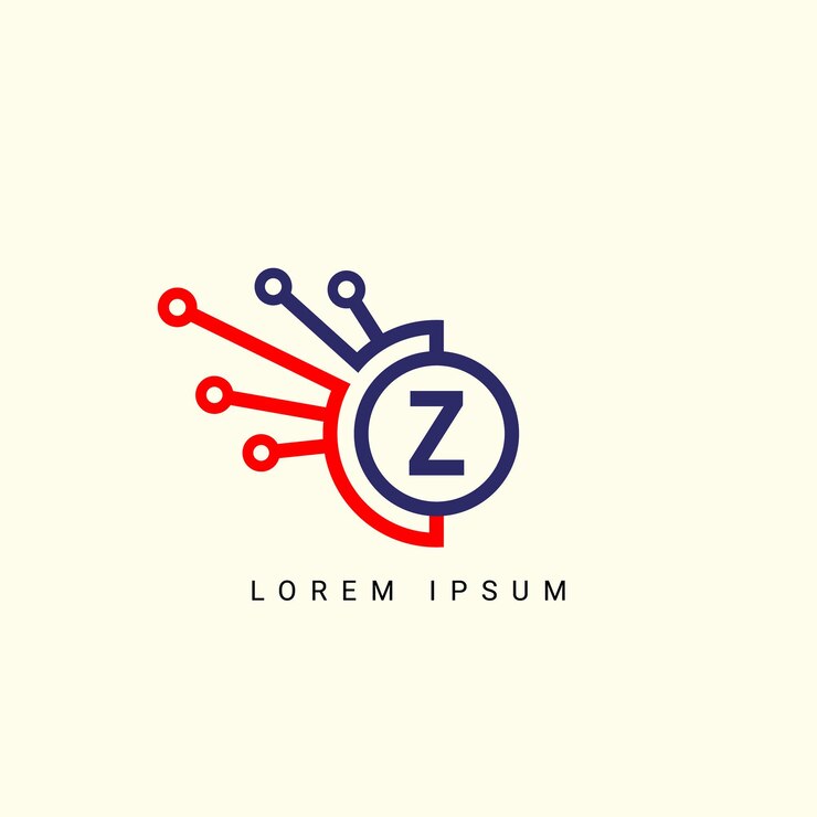 Vector simple letra inicial z logo azul circular redondeada línea estilo infinito aislado en fondo azul