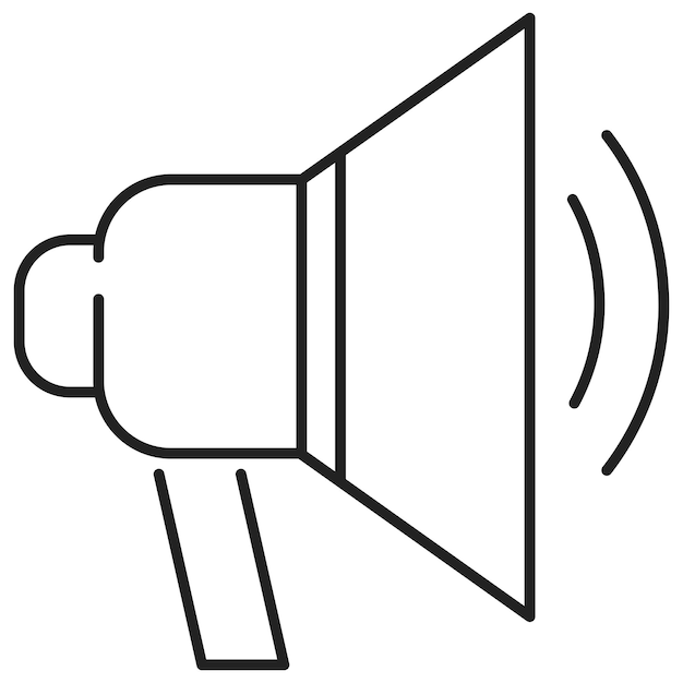 Un simple megáfono habla con ondas sonoras es un dibujo de contorno negro sobre un fondo blanco es ca