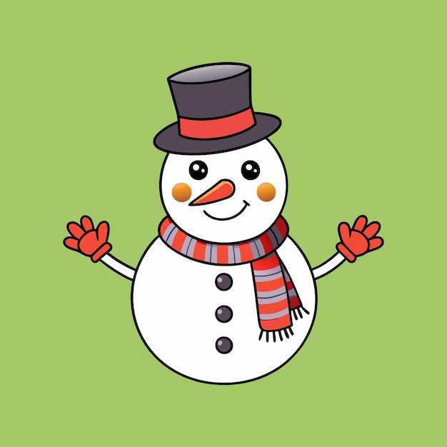 Un simple muñeco de nieve al estilo de dibujos animados con un sombrero negro