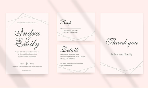 simple con un paquete de invitación de boda rosa suave con invitación para guardar la fecha menú de boda rsvp