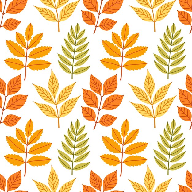 Simple patrón floral abstracto sin costuras con coloridas hojas de otoño en naranja amarillo y verde el