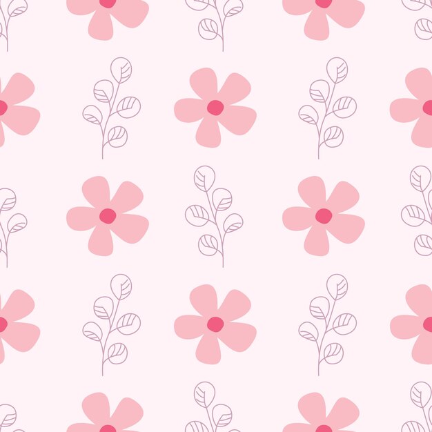Simple patrón floral sin costuras con flores y hojas rosas