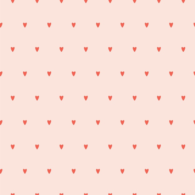 Un simple patrón minimalista sin costuras con corazones rojos sobre un fondo beige neutro Perfecto para textiles y para el diseño de papel de regalo del día de San Valentín Ilustración vectorial