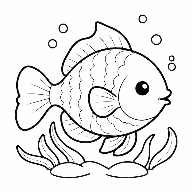 Vector un simple pez dibujado a mano para niños pequeños.