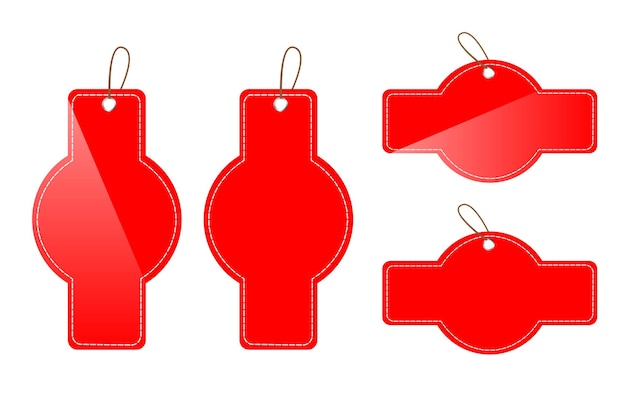 Simple Set 4 Vector rojo brillante rectángulo y círculo etiqueta en blanco aislado en blanco