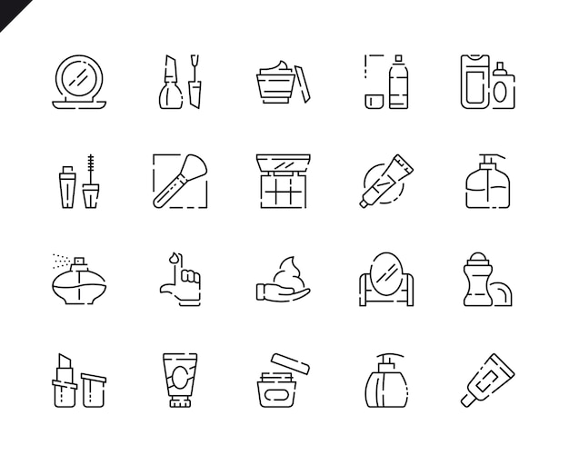 Simple set cosmetics line icons para sitio web y aplicaciones móviles.