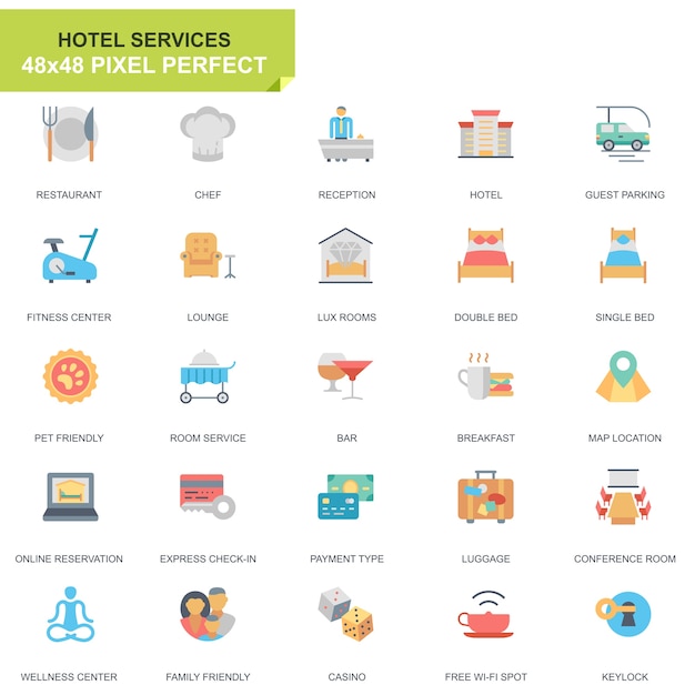 Vector simple set hotel service flat icons