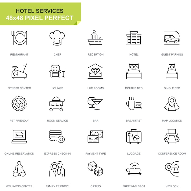 Simple set hotel service line icons