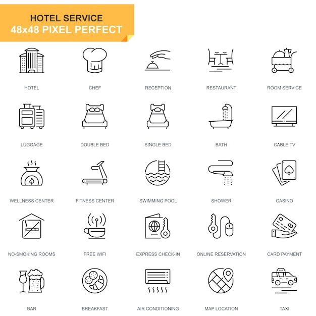 Vector simple set hotel services line icons