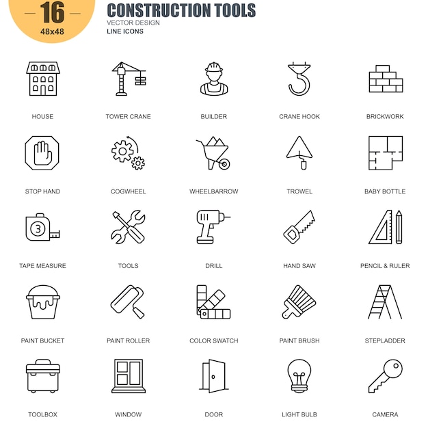 Vector simple set of construction tools iconos de línea de vector relacionados