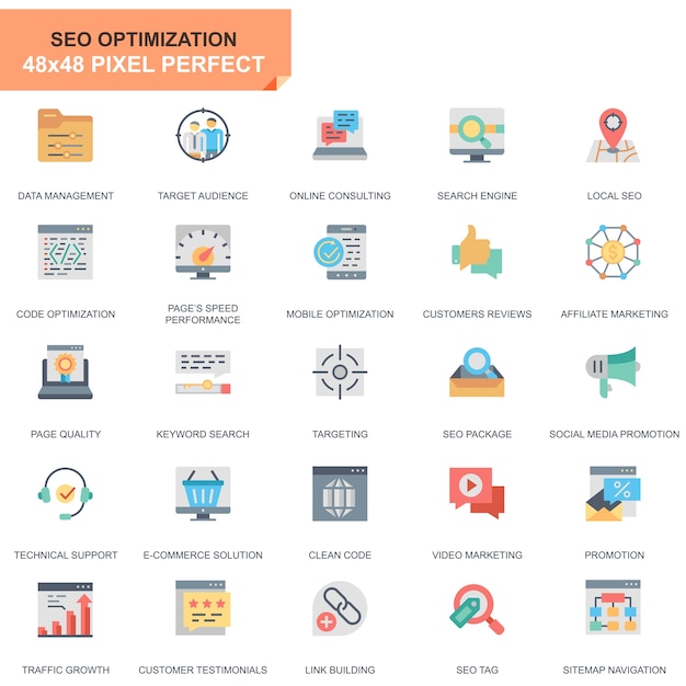 Simple Set Seo y Web Flat Icons de optimización