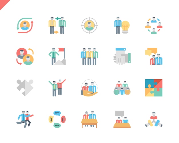 Simple Set Teamwork Flat Icons para aplicaciones web y móviles.