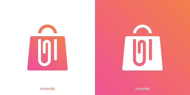 Simple Shop Clip Logo Bolsa de compras y icono de clip gráfico plantilla de diseño de logotipo de la tienda en línea