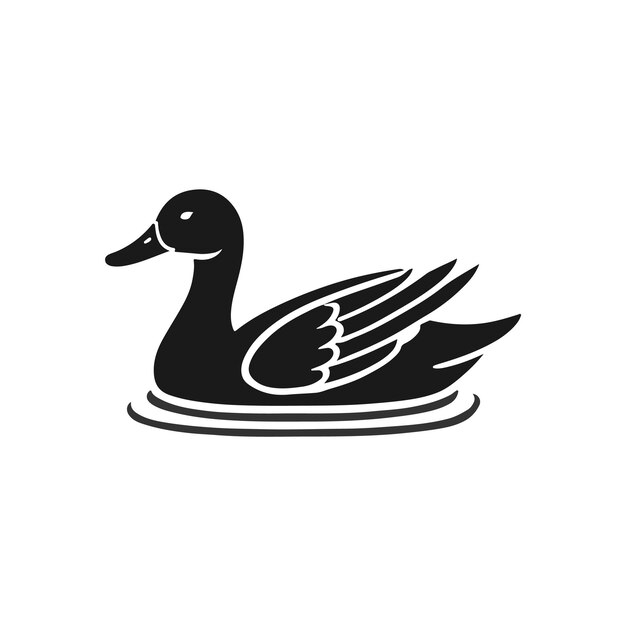 Una simple silueta negra de un pato nadando en el agua