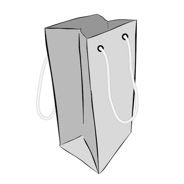 Simple vector gris mano dibujar boceto de bolsa de papel con cuerda, aislado en blanco