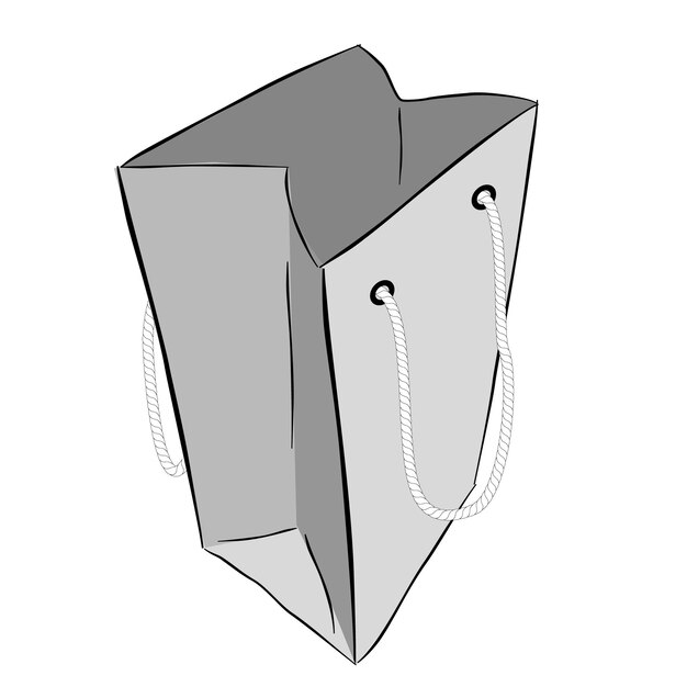 Simple vector gris mano dibujar boceto de bolsa de papel con cuerda, aislado en blanco