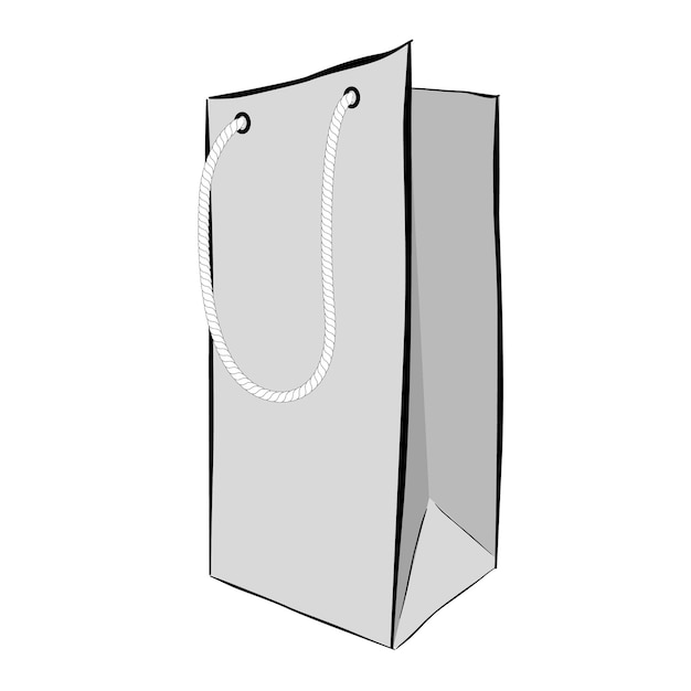 Simple vector gris mano dibujar boceto de bolsa de papel con cuerda, aislado en blanco