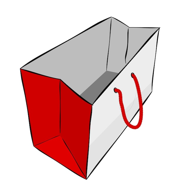 Simple vector gris mano dibujar boceto de bolsa de papel con cuerda roja, aislado en blanco