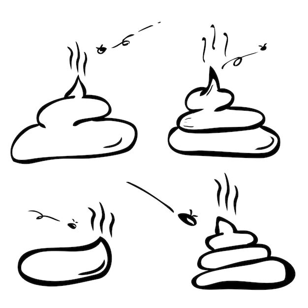 Simple Vector Hand Draw Sketch Set 4 Poop con 3 moscas