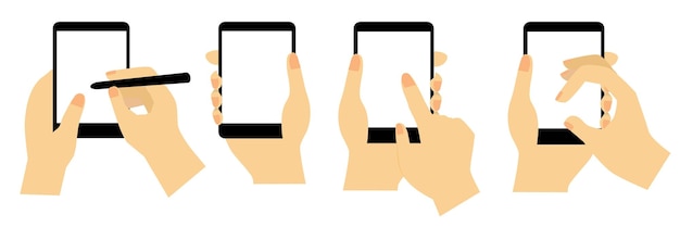 Simple Vector Hand Set 4 Usando Leer Tocar y Deslizar Smartphone Negro
