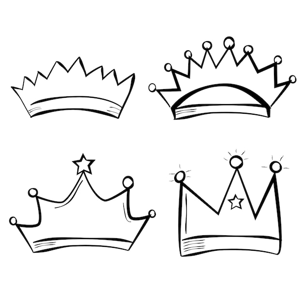 simple vector mano dibujar boceto doodle corona set 4