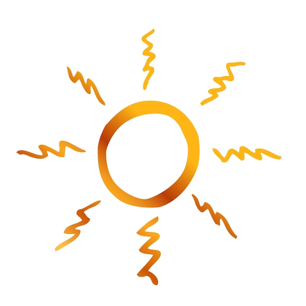 Simple vector mano dibujar boceto de golden sunburst sun burst aislado en blanco