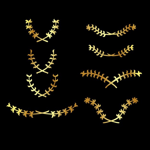 Vector simple vector set 8 oro oro mano dibujar bosquejo borde de flores y hojas