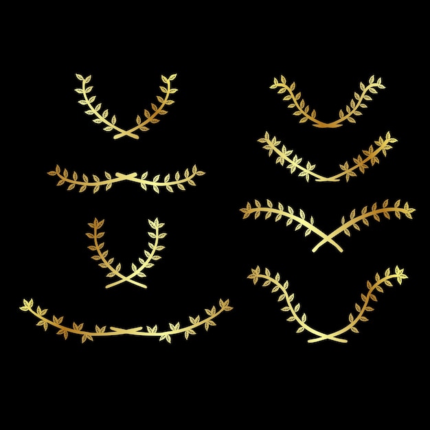 Simple vector set 8 oro oro mano dibujar bosquejo borde de flores y hojas