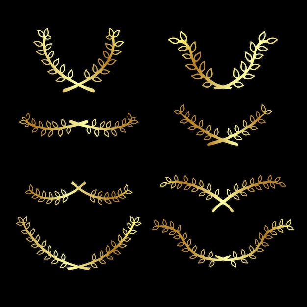 Vector simple vector set 8 oro oro mano dibujar bosquejo borde de flores y hojas