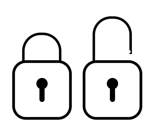 Simple Vector Sign PadLock bloqueado y desbloqueado aislado en blanco