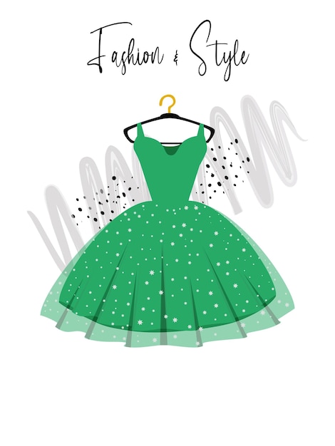 Un simple vestido verde en la ilustración de moda de suspensión.