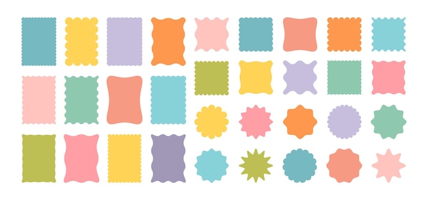 Simple wavy frames Squiggle decorative frame Colorful rectangle circle and square shape borders Abstract zigzag and wave edges boxes Vector set