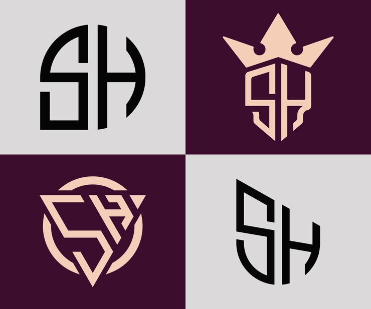 Vector simplemente creativo letras iniciales sh diseños de logotipos bundle
