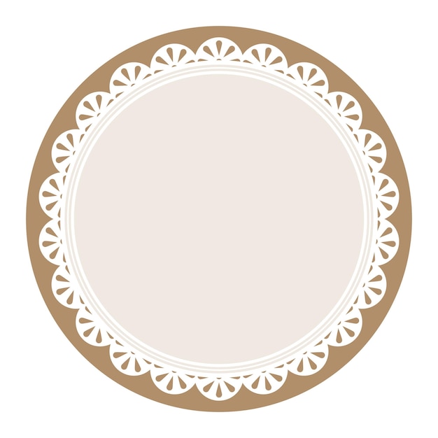 Simplemente elegante marco circular marrón claro decorado con diseño de encaje redondo