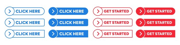 Simplemente haga clic aquí y comience los botones web con el símbolo de la flecha