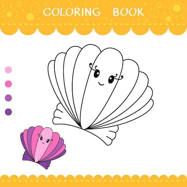 Simplemente juego educativo para niños hoja de trabajo vectorial con concha de mar linda para libro de colorear