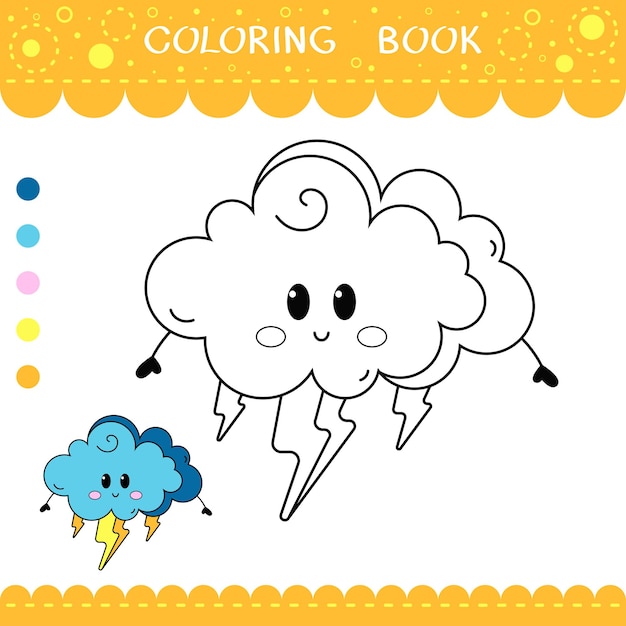 Simplemente juego educativo para niños hoja de trabajo vectorial con nube de trueno para libro de colorear