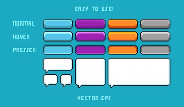 Simplemente juego ui botón de chat caja en pixel art lindo colorido estilo vibrante fondo azul