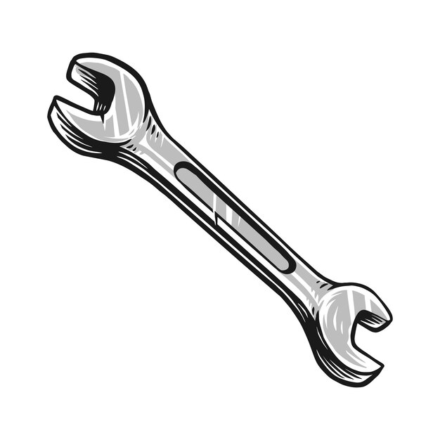 Simplemente una llave inglesa vintage en blanco y negro