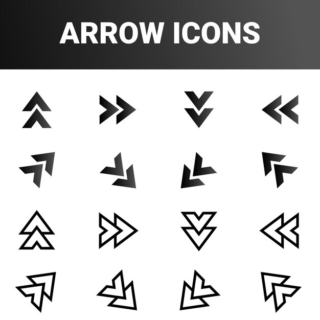 Simplemente minimalista señal de flecha direccional marca iconos conjunto de diseño vectorial