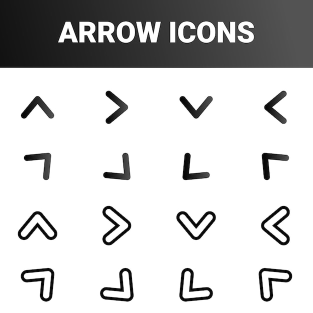 Simplemente minimalista señal de flecha direccional marca iconos conjunto de diseño vectorial
