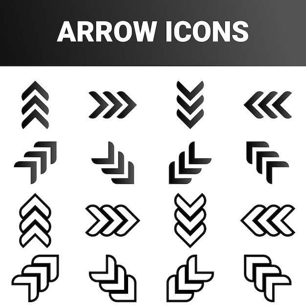 Simplemente minimalista señal de flecha direccional marca iconos conjunto de diseño vectorial