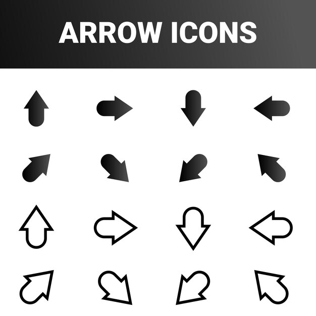 Simplemente minimalista señal de flecha direccional marca iconos conjunto de diseño vectorial
