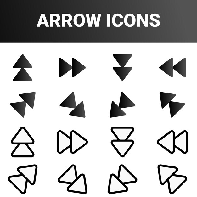 Simplemente minimalista señal de flecha direccional marca iconos conjunto de diseño vectorial