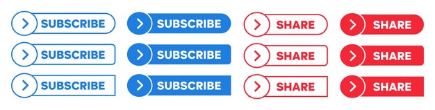Simplemente suscribirse y compartir botones web con símbolo de flecha