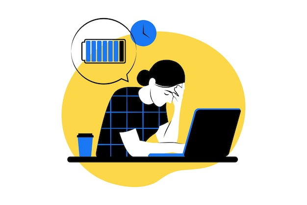 Síndrome de desgaste profesional. Trabajador frustrado, problemas de salud mental. ilustración vectorial Plano
