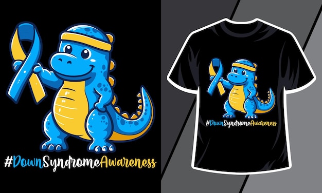 Vector sindrome de down trex camiseta de dinosaurio niños niños trisomía t21 diseño de camiseta vectorial para impresión