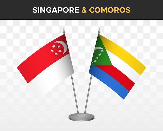 Singapur vs comoras escritorio banderas maqueta aislado 3d vector ilustración mesa banderas