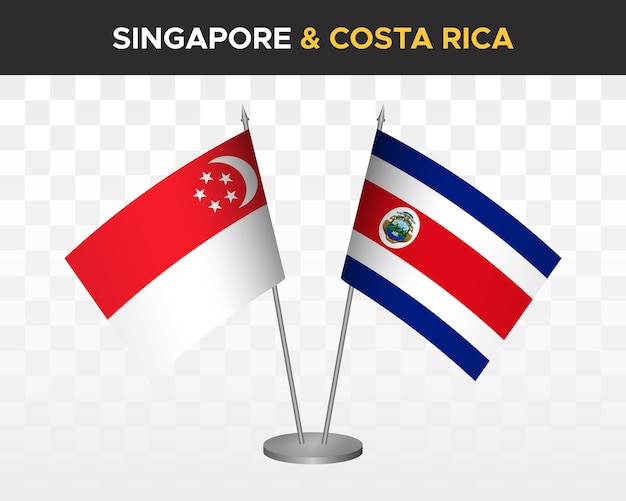 Singapur vs costa rica maqueta de banderas de escritorio aislado 3d vector ilustración banderas de mesa